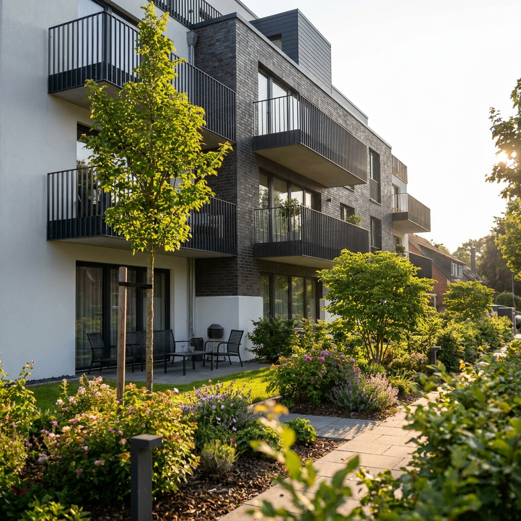 Privatgarten an der Gartenseite des Schulau-Quartiers